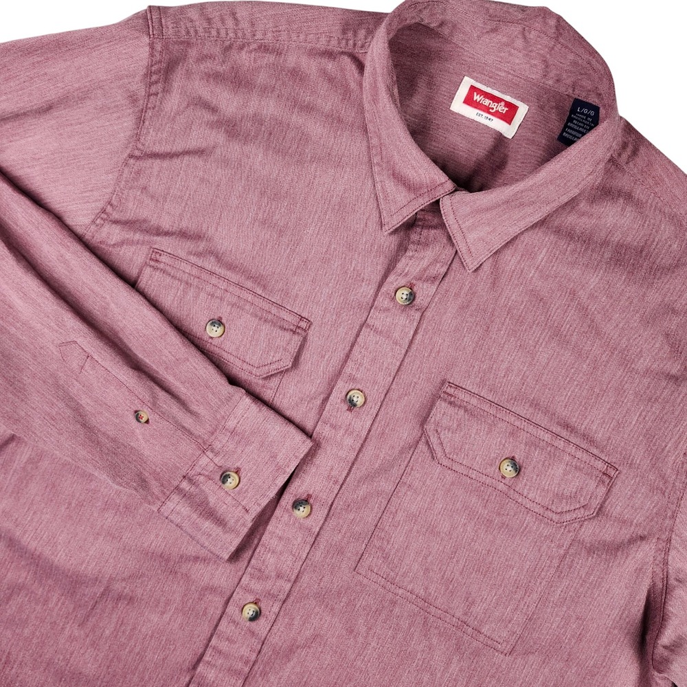 Wrangler Mens Comfort Flex Soft Denim Twill Long Sleeve Button Upโ Maroon Size L